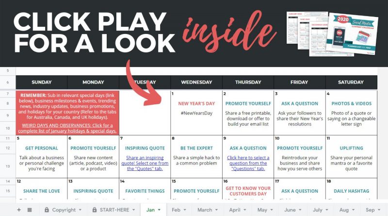 2020 Social Media Content Calendar from Angie Gensler - A Look Inside the Calendar