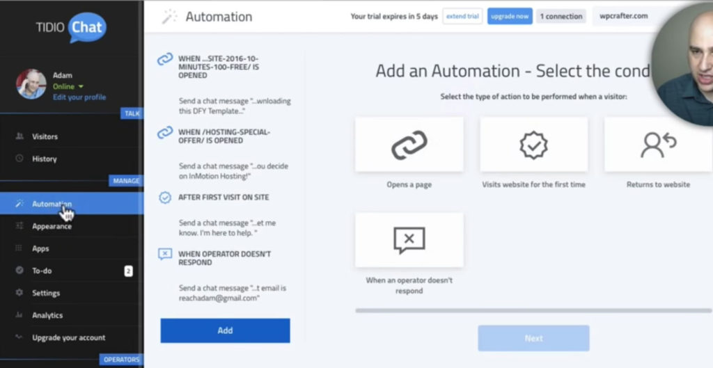 Tidio Live Chat Add Automation